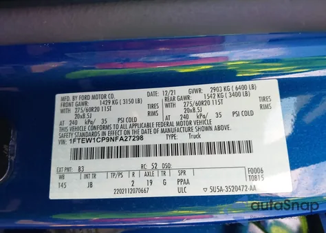 2022 Ford F-150 Xl from USA, damaged, VIN 1FTEW1CP9NFA27298